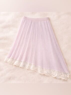 Umgee Light Pink Asymmetrical Skirt with Lace Trim